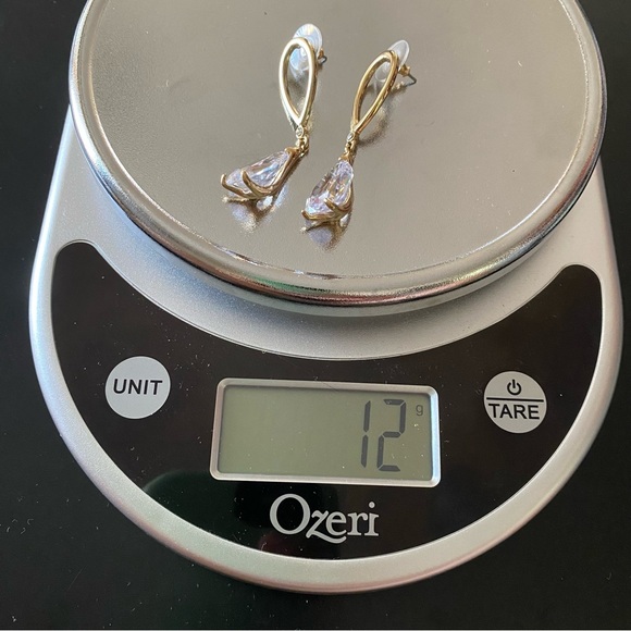 Unsigned Gold-tone Large Crystal Glass Teardrop 11mm Dangling Drop Earrings 12g - Picture 13 of 14